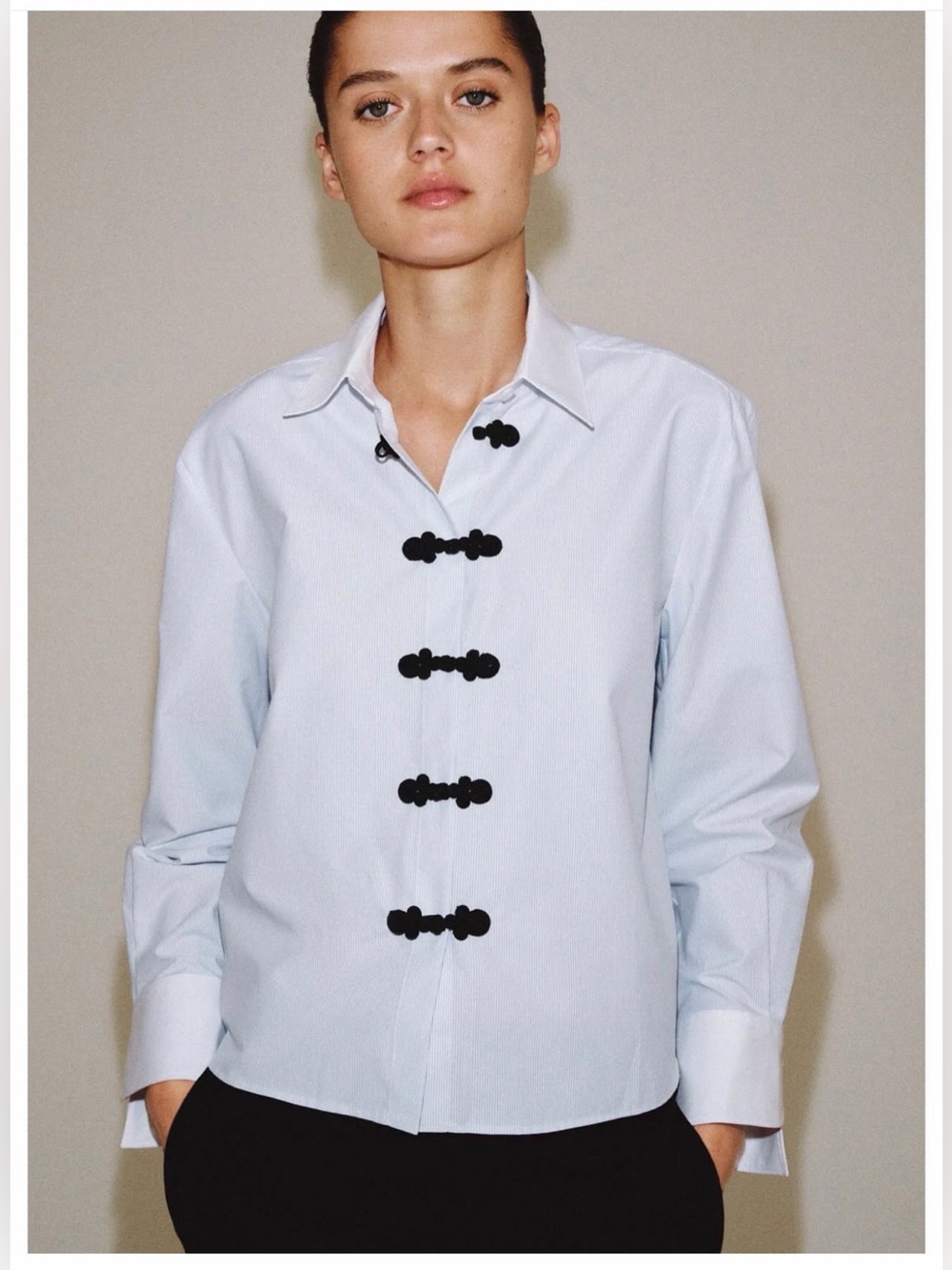 Zara COLLECTION SHIRT WITH CONTRAST FROG FASTENING, L